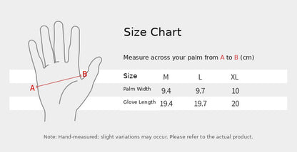 Size chart for mesh cycling gloves, sizes M to XL