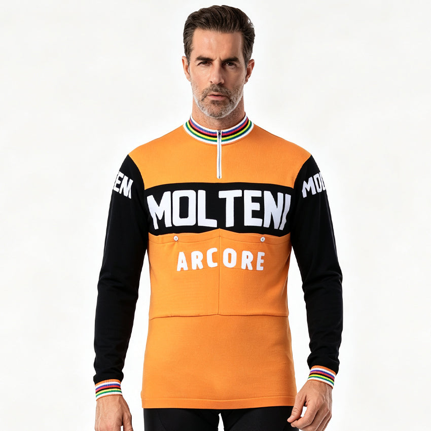Molteni Arcore retro long sleeve wool cycling jersey front view