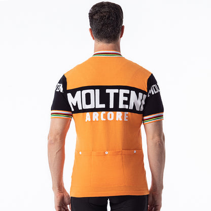 Molteni Arcore retro wool cycling jersey orange - back view