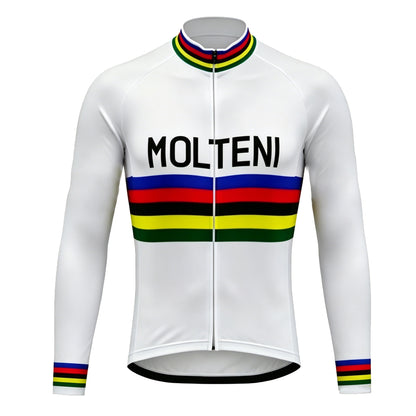 Molteni Rainbow Stripe Retro Long Sleeve Cycling Jersey, front view
