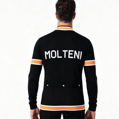 Back view of Molteni vintage wool long sleeve cycling jersey black