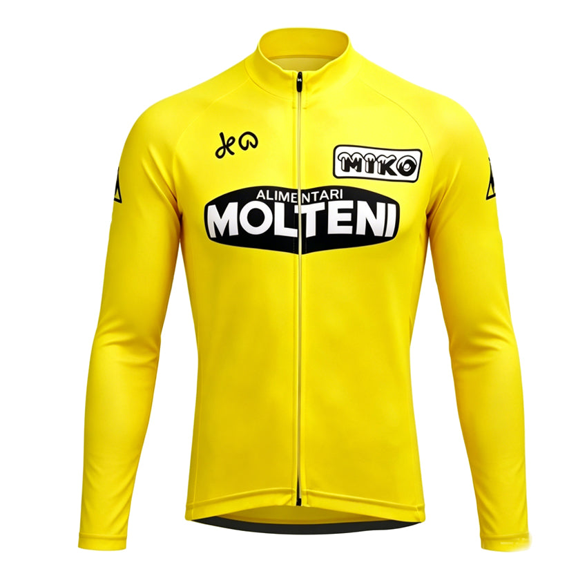 Molteni Yellow Retro Long Sleeve Cycling Jersey, front view