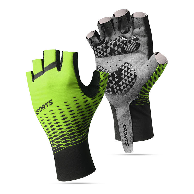Neon green and black mesh fingerless cycling gloves