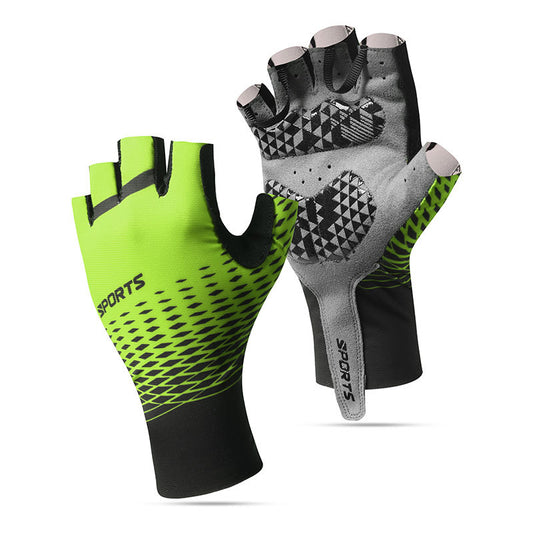 Neon green and black mesh fingerless cycling gloves