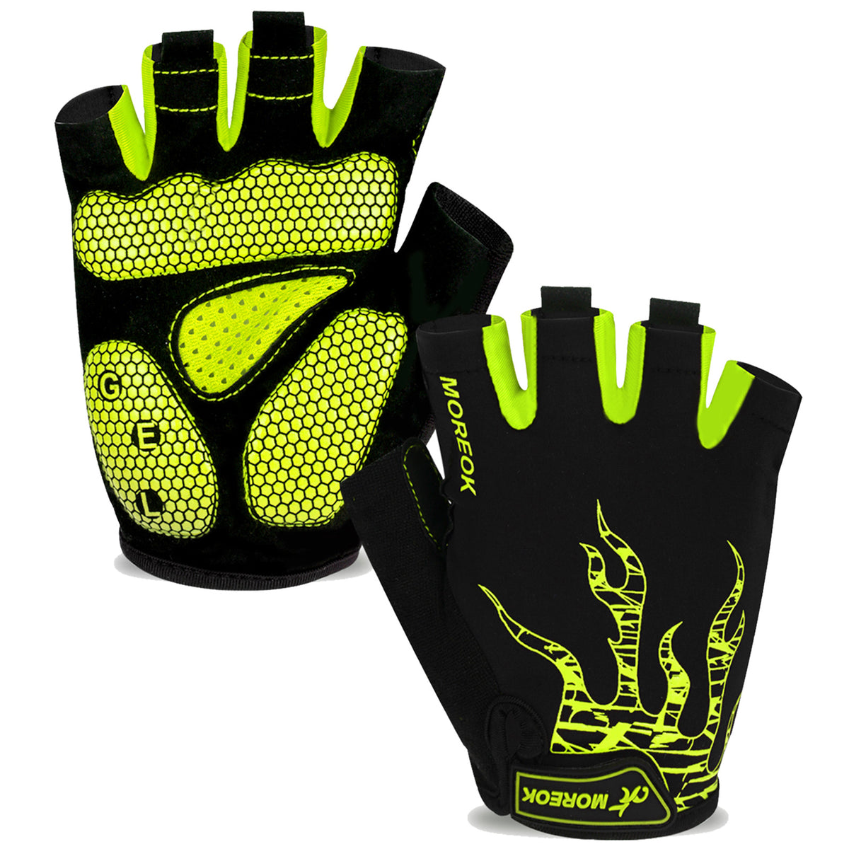 Neon green and black graphic fingerless cycling gloves