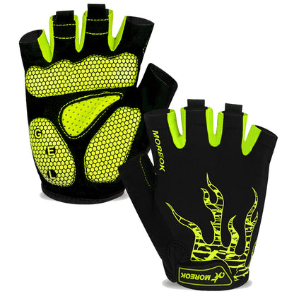Neon green and black graphic fingerless cycling gloves