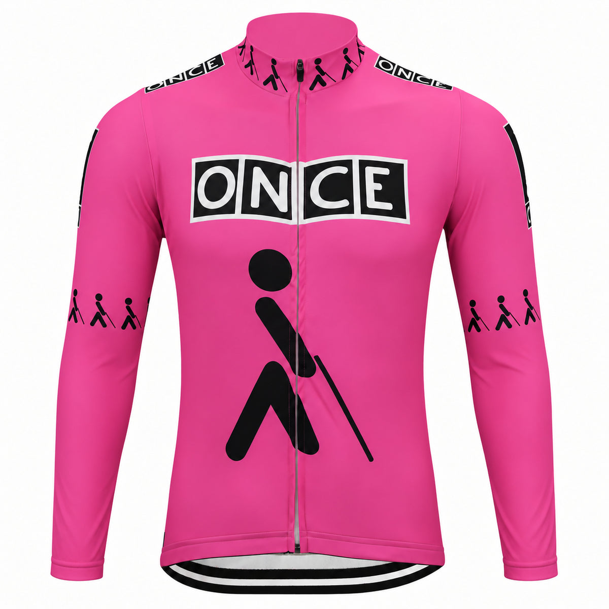 ONCE Pink Retro Long Sleeve Cycling Jersey, front view