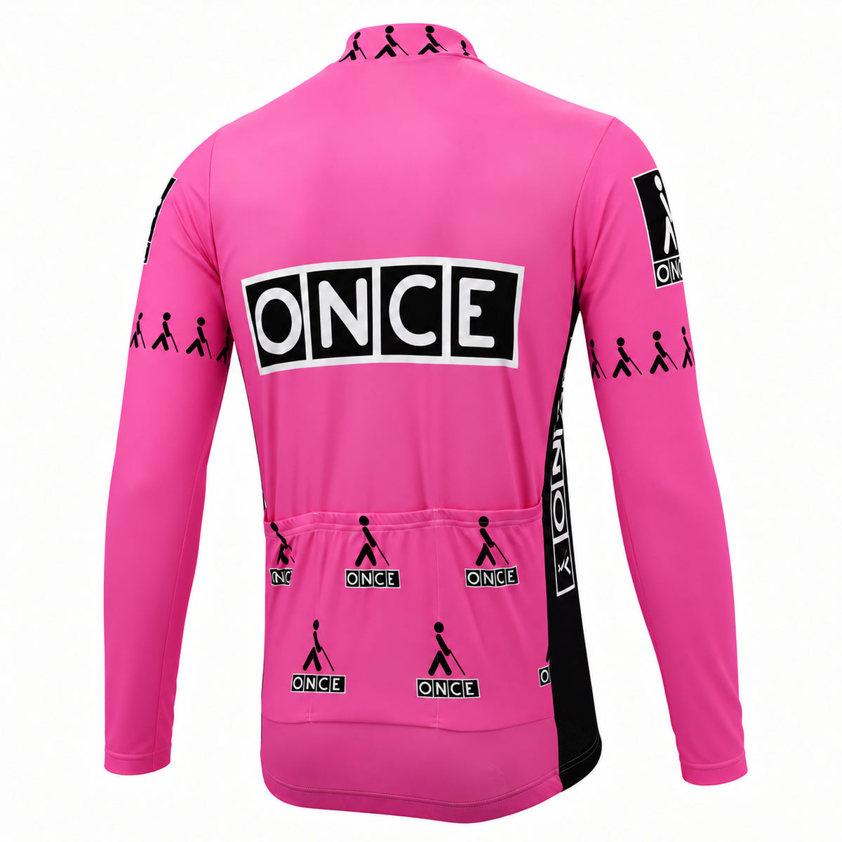 ONCE Pink Retro Long Sleeve Cycling Jersey, back view