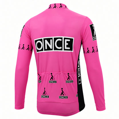 ONCE Pink Retro Long Sleeve Cycling Jersey, back view
