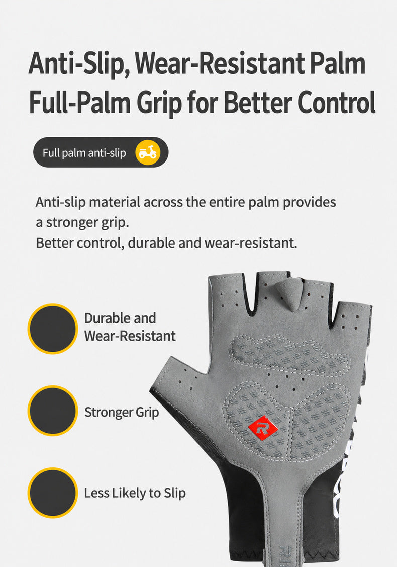Close-up of padded palm grip panels on fingerless sports gloves
