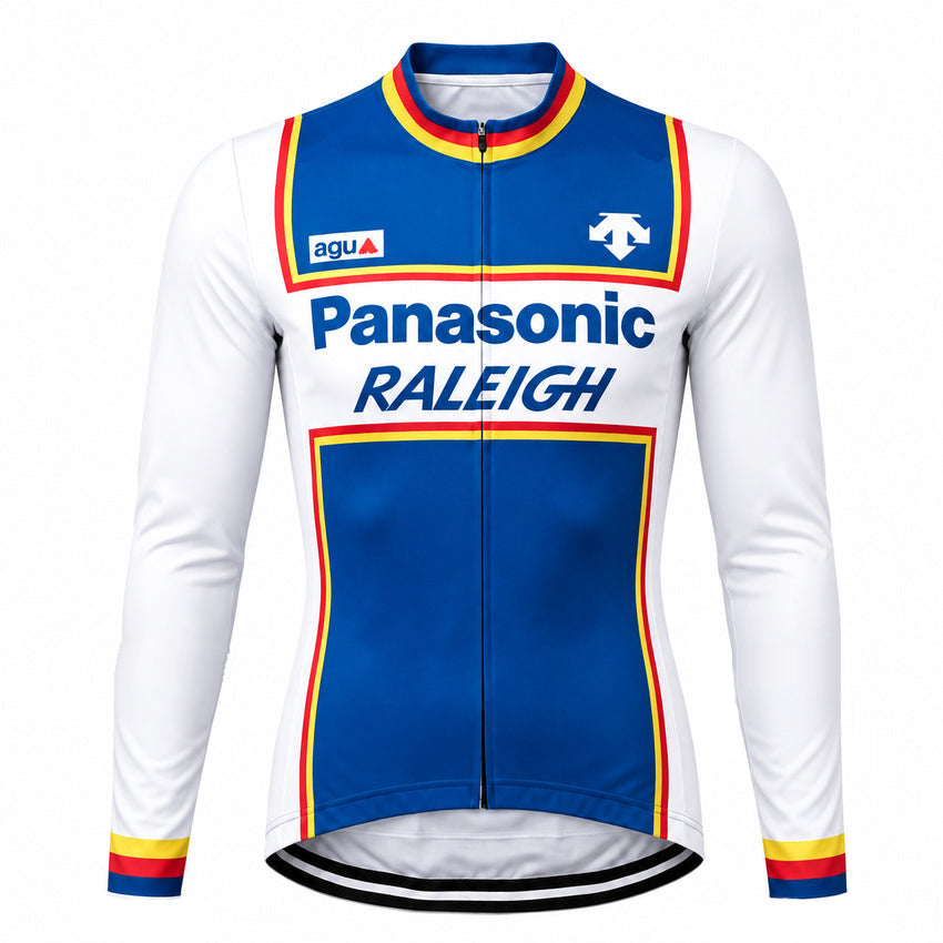 Panasonic Raleigh Retro Long Sleeve Cycling Jersey – White Blue front view