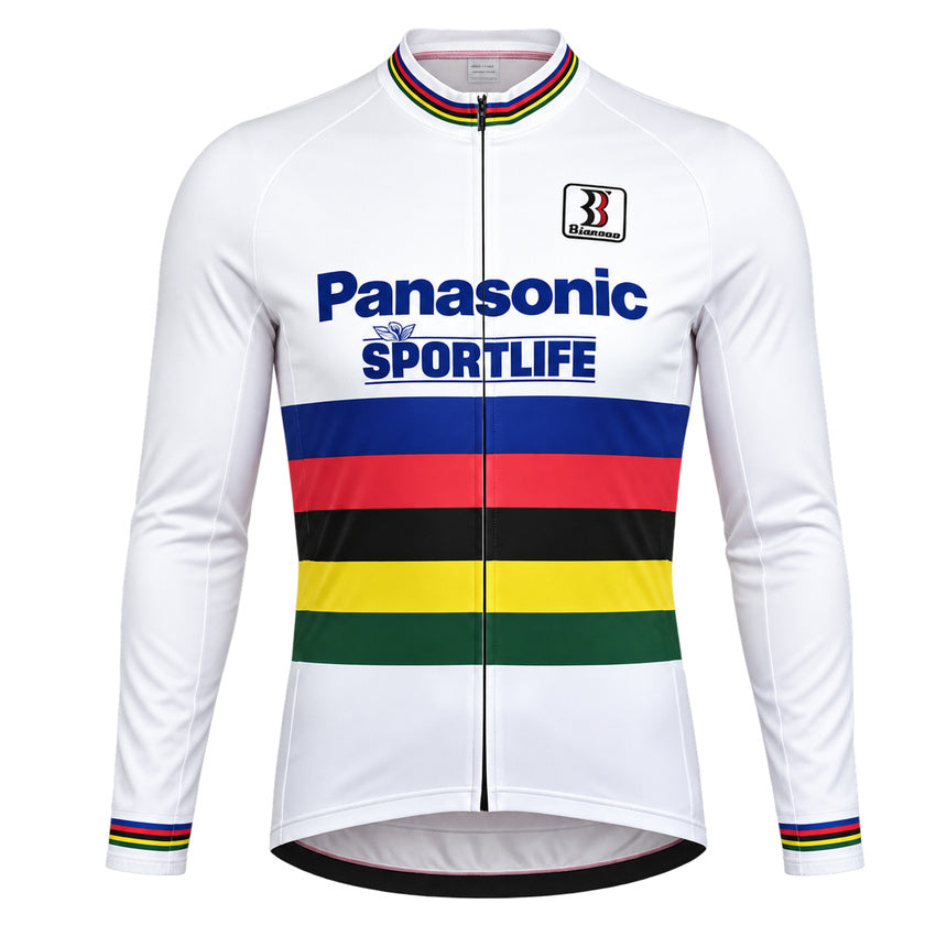 Panasonic Sportlife Rainbow Stripe Retro Long Sleeve Cycling Jersey