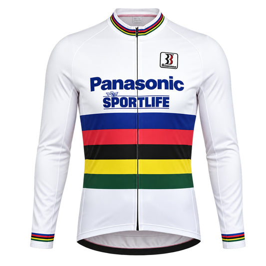 Panasonic Sportlife Rainbow Stripe Retro Long Sleeve Cycling Jersey
