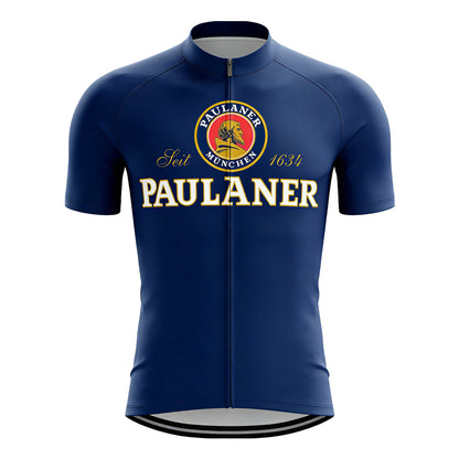 Paulaner Beer Cycling Jersey – Navy blue front view with classic Munich brewery logo