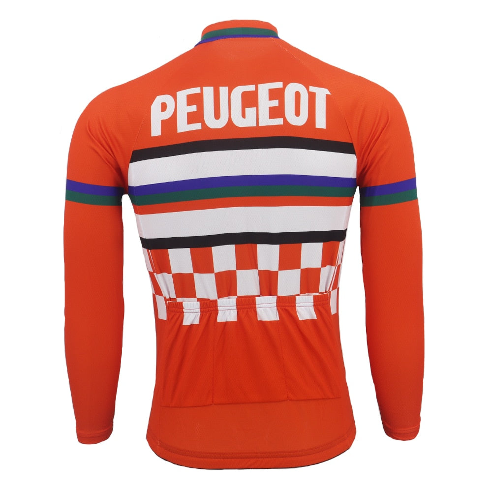 Peugeot Long Sleeve Retro Cycling Jersey - Orange Vintage Edition Back