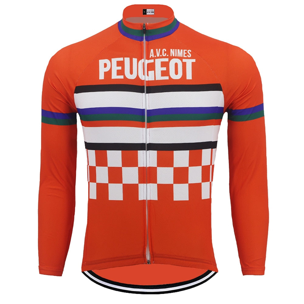 Peugeot Long Sleeve Retro Cycling Jersey - Orange Vintage Edition