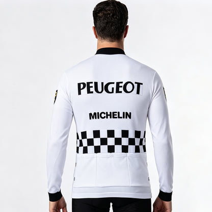 Back view of Peugeot Michelin vintage wool long sleeve cycling jersey 