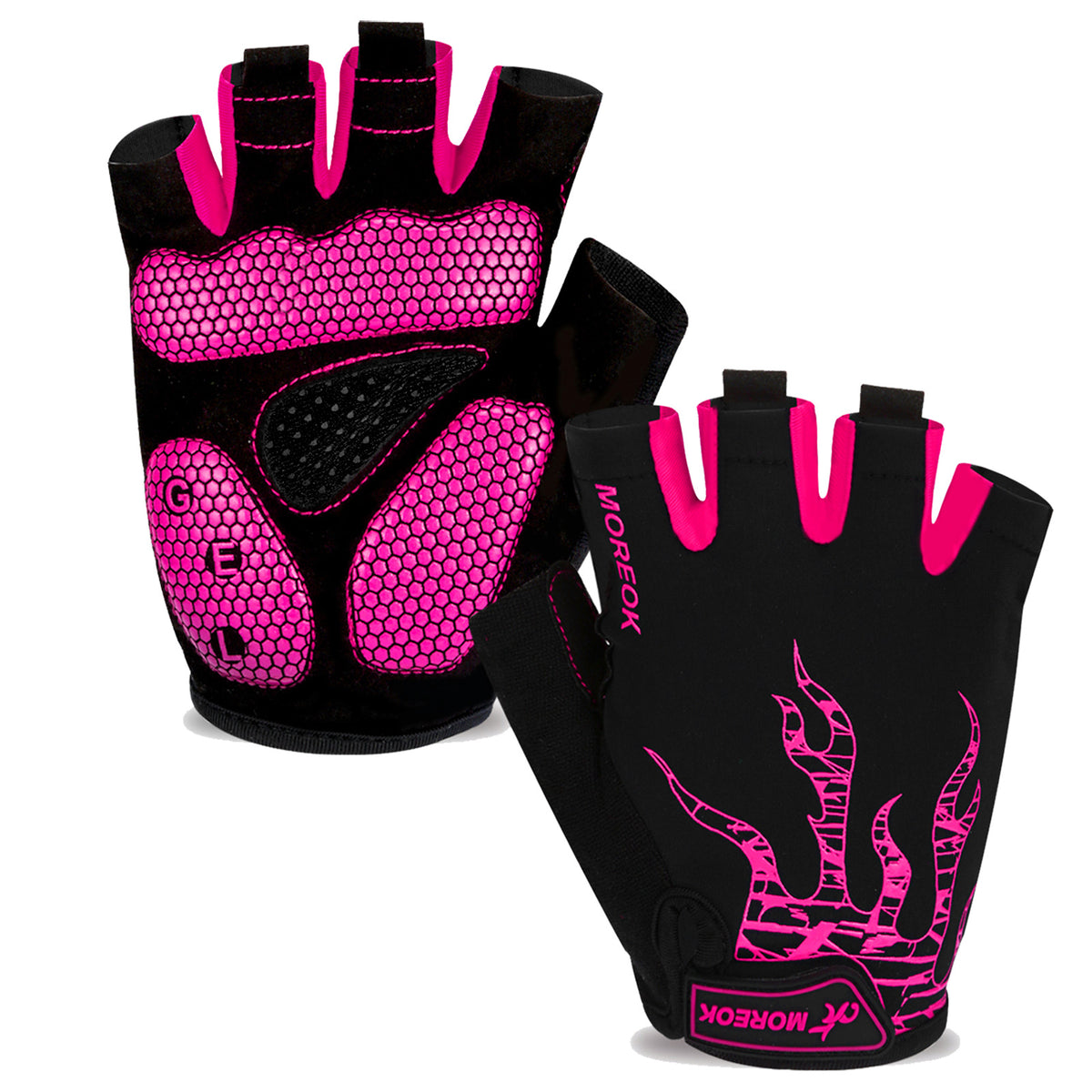 Pink and black graphic fingerless cycling gloves