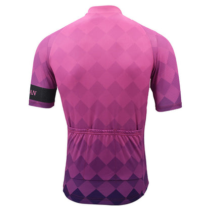 Men's Pink Gradient Grid Short Sleeve Cycling Jerseys 