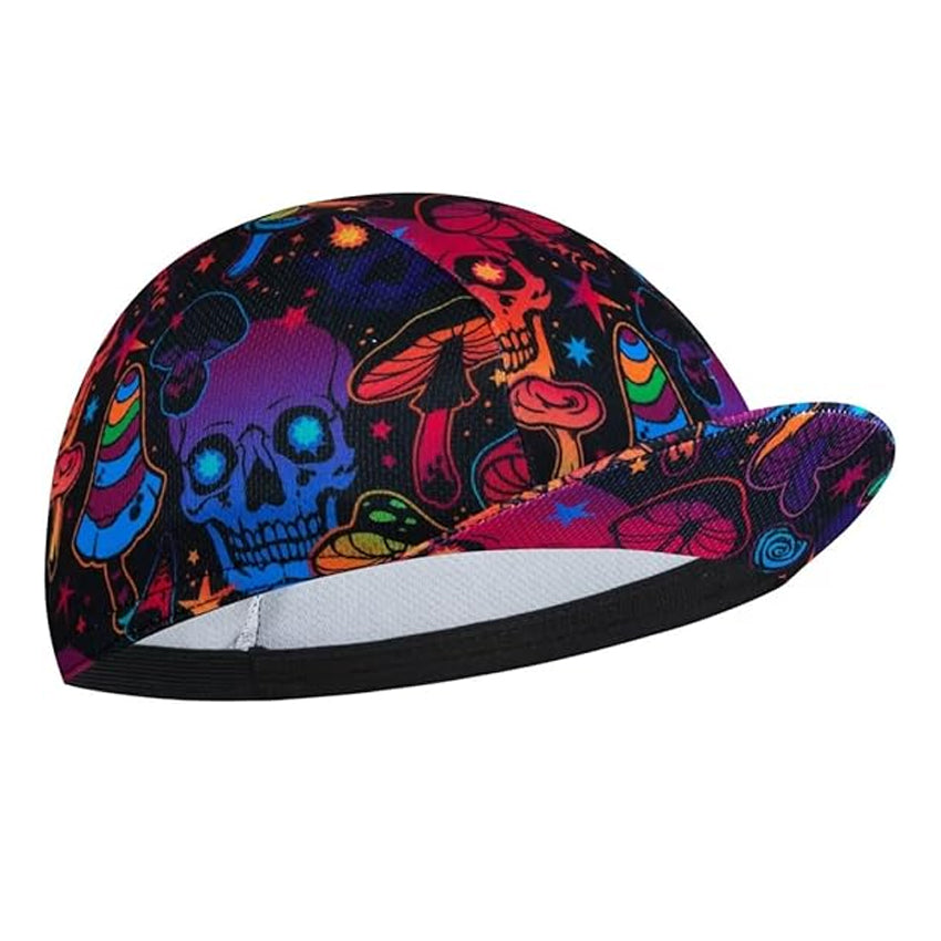  Psychedelic Skull & Mushroom Cycling Cap - Retro Graffiti Bike Hat