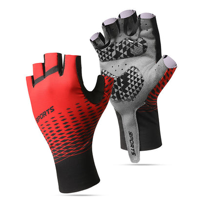 Red and black mesh fingerless cycling gloves