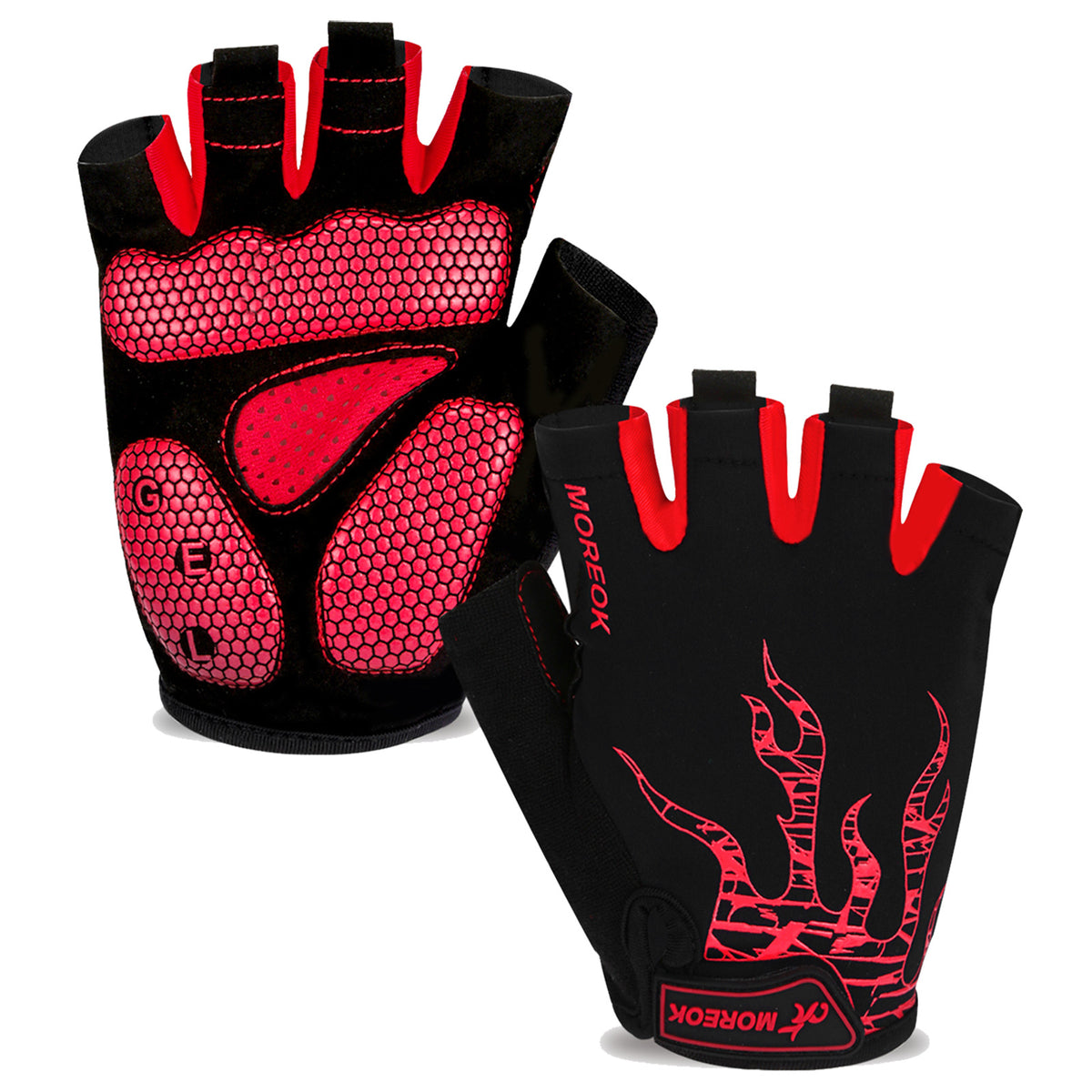 Red and black graphic fingerless cycling gloves