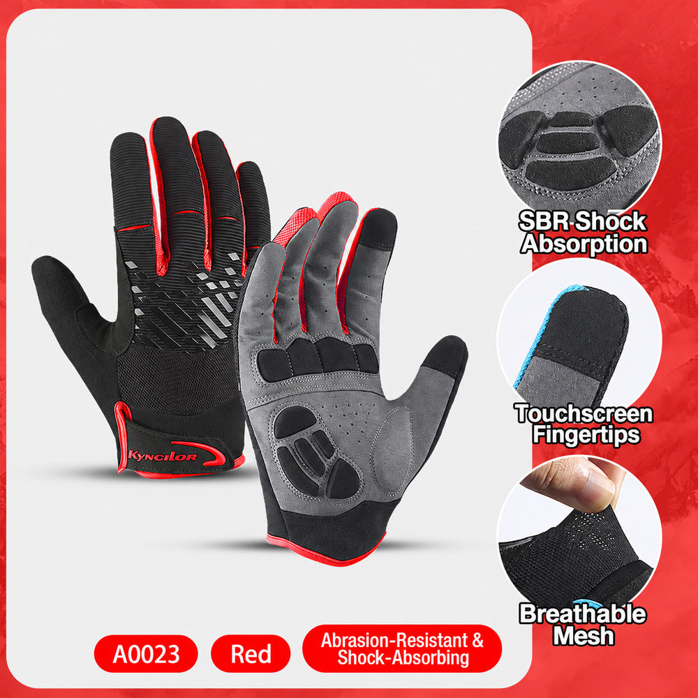 Red and black touchscreen cycling gloves with padded palm