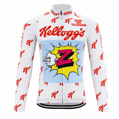 Front view of the white 1989 Robert Millar Team Z Kellogg's long sleeve cycling jersey with comic Z logo
