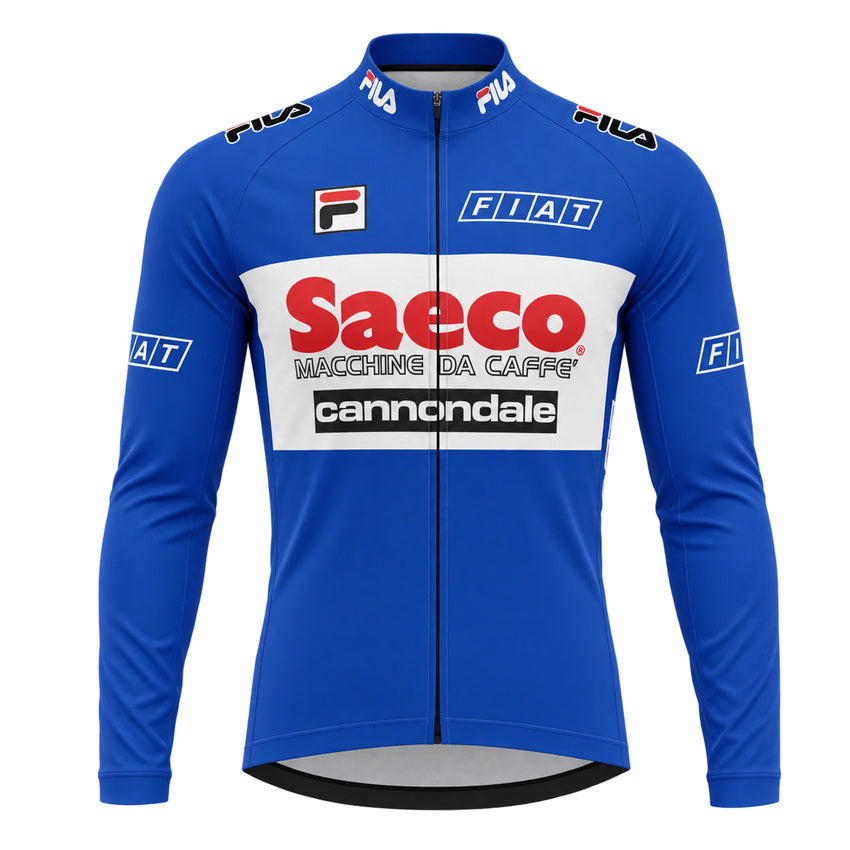 Saeco Retro Long Sleeve Cycling Jersey – Blue front view