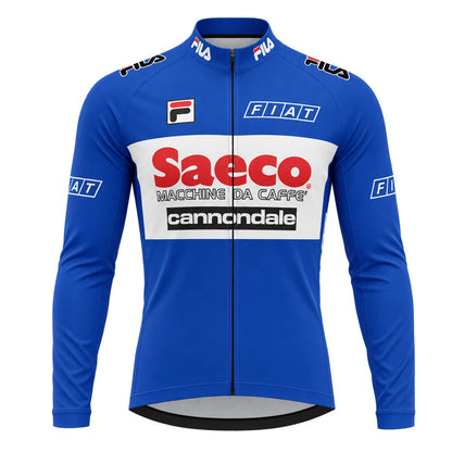 Saeco Retro Long Sleeve Cycling Jersey – Blue front view