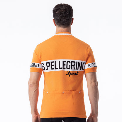 San Pellegrino retro wool cycling jersey orange - back view