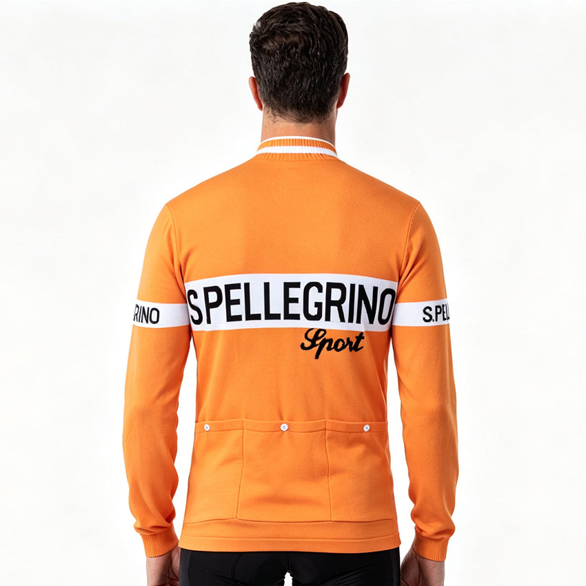 Back view of S.Pellegrino Wool vintage long sleeve cycling jersey