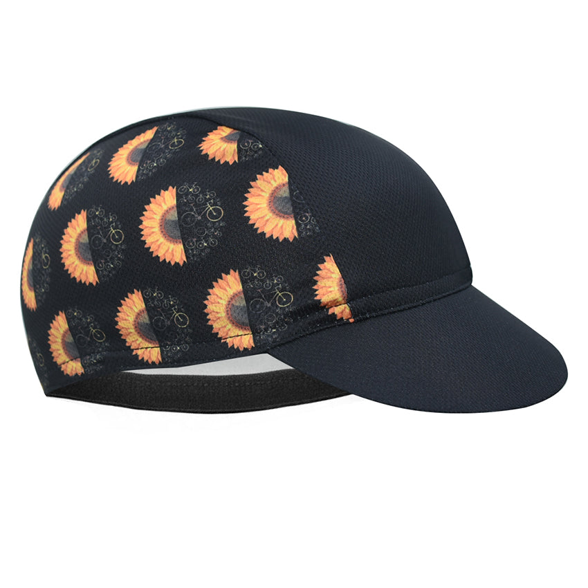 Sunflower & Bicycle Cycling Cap - "Bicycle Sunflower Lover" Hat