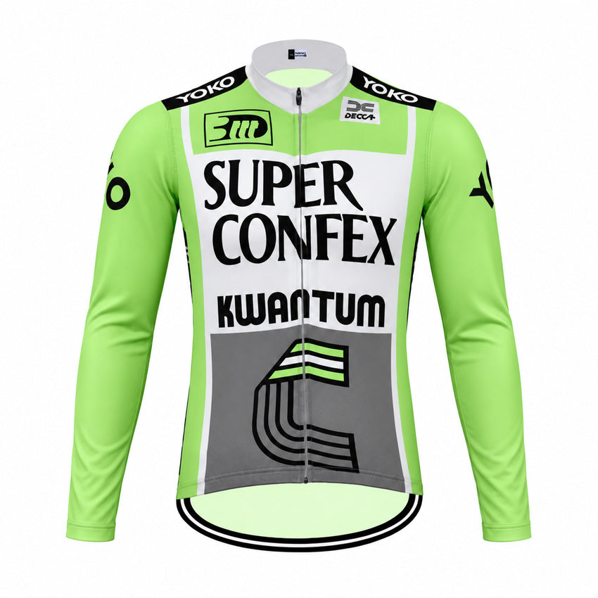 Superconfex Kwantum Retro Long Sleeve Cycling Jersey – Green front view 