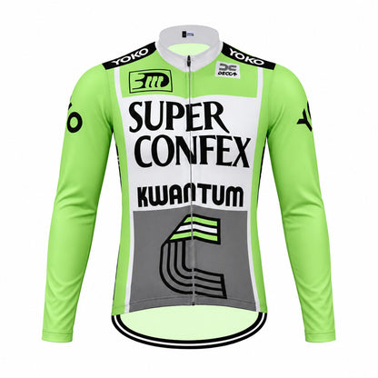 Superconfex Kwantum Retro Long Sleeve Cycling Jersey – Green front view 