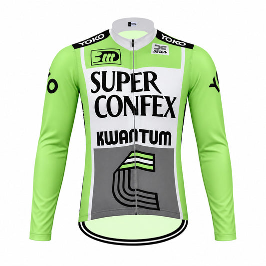Superconfex Kwantum Retro Long Sleeve Cycling Jersey – Green front view 
