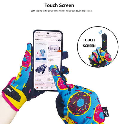 Touchscreen-compatible fingertips on colorful full-finger cycling gloves