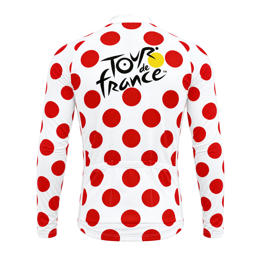 Tour de France Polka Dot Retro Long Sleeve Cycling Jersey back view showing three rear pockets