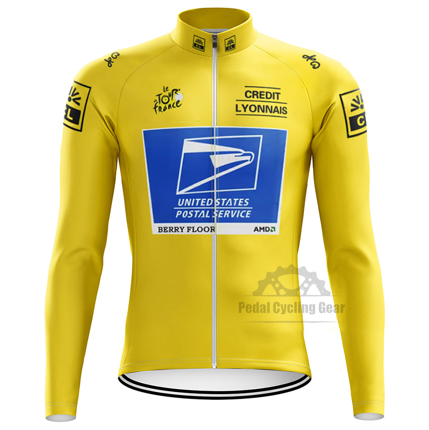 Tour de France US Postal Service Long Sleeve Yellow Cycling Jersey