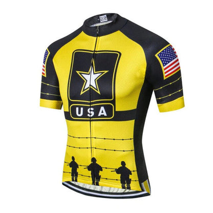 Men's USA Army Yellow Short Sleeve Cycling Jersey