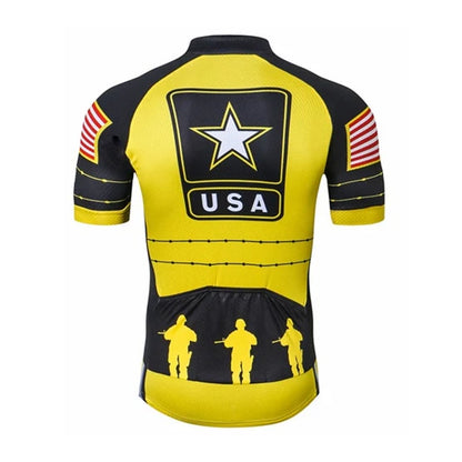 Men's USA Army Yellow Short Sleeve Cycling Jersey