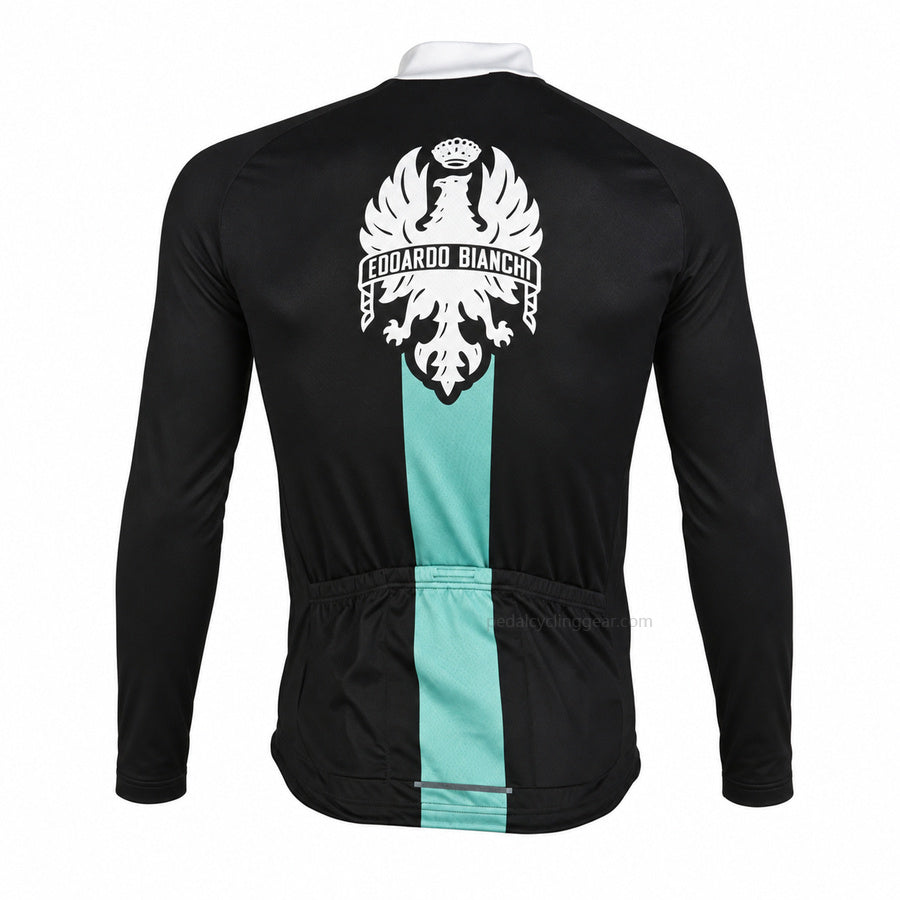 Vintage Bianchi Black Long Sleeve Cycling Jersey, back view
