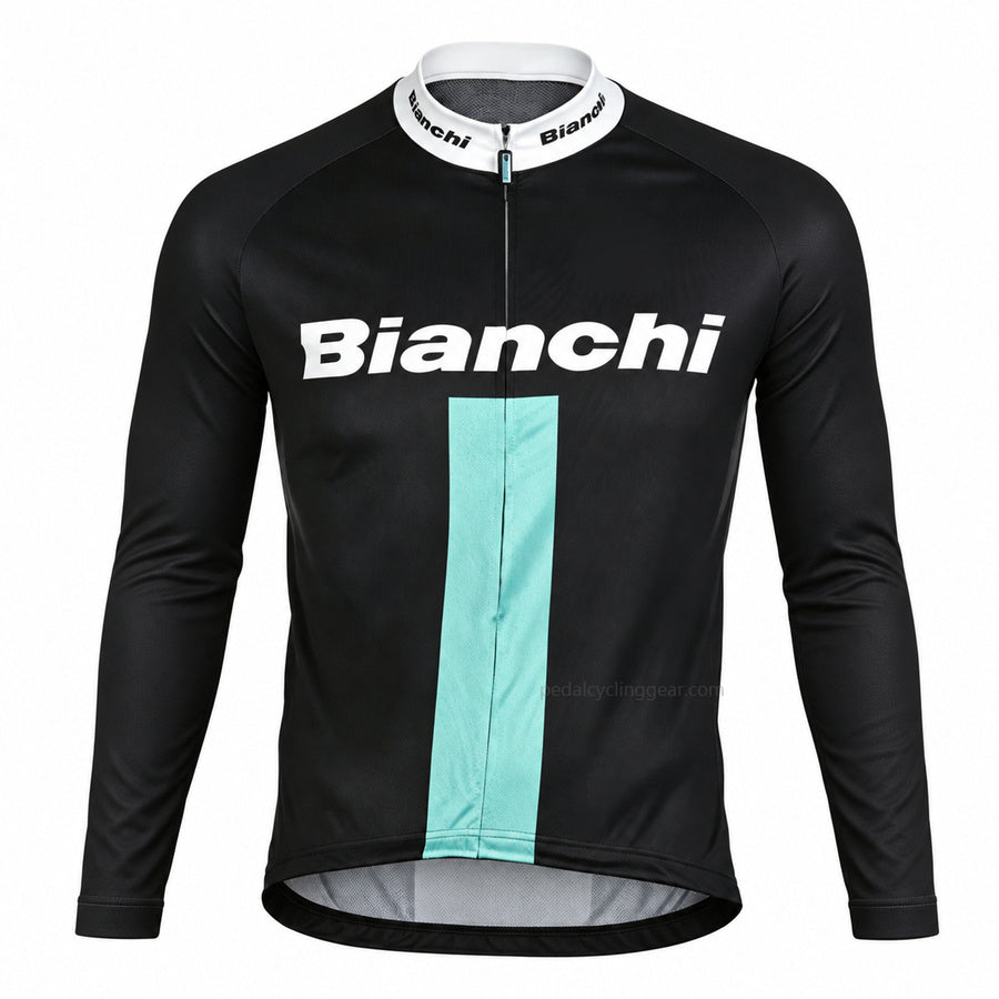 Vintage Bianchi Black Long Sleeve Cycling Jersey, front view