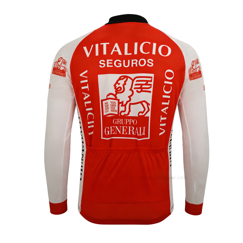 Vitalicio Seguros Retro Long Sleeve Cycling Jersey back view with three rear pockets