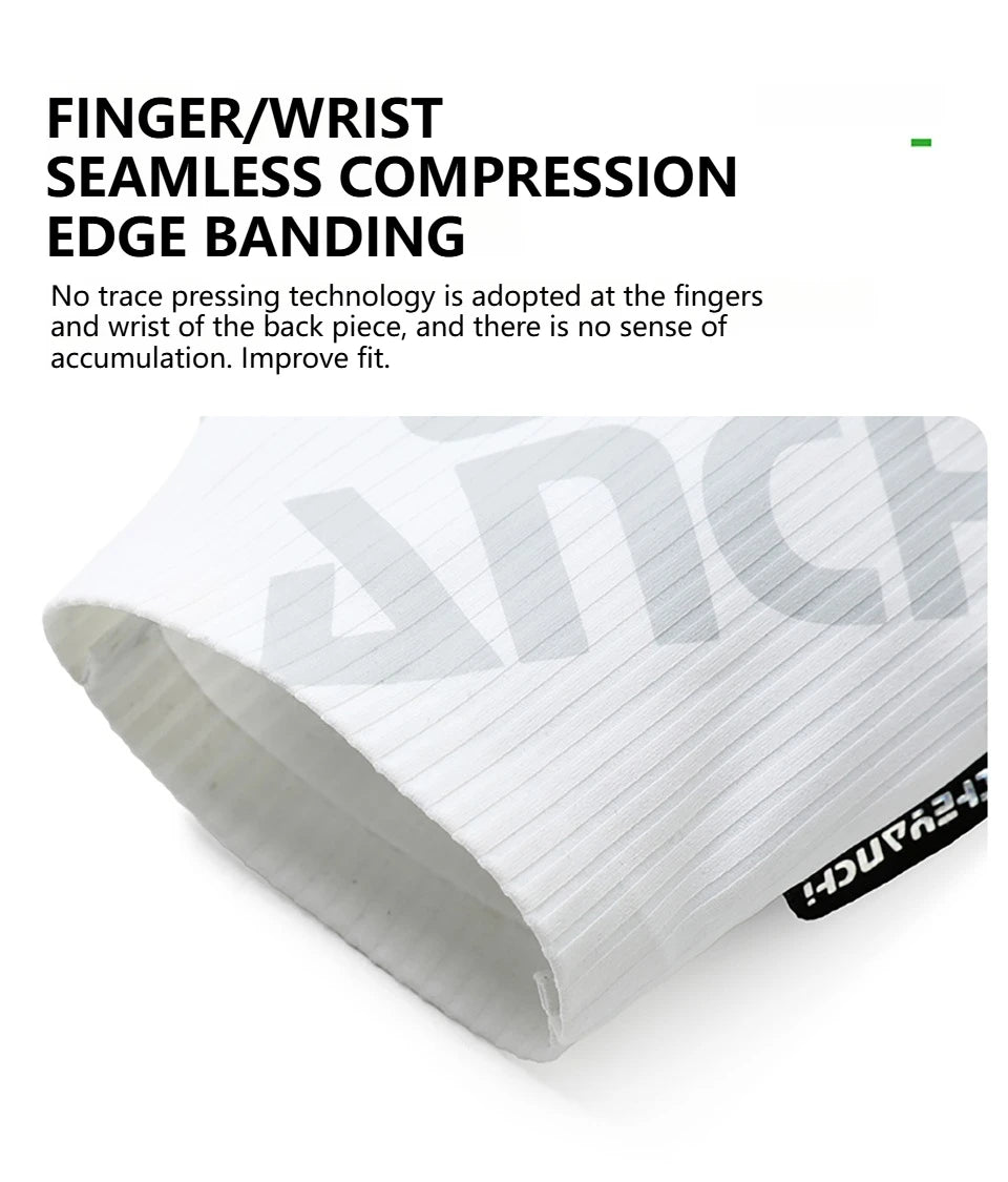 Close-up of the white cycling glove wrist opening and textured fabric back.
