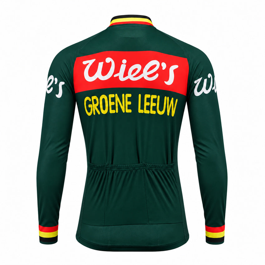 Wiel’s Groene Leeuw Retro Long Sleeve Cycling Jersey – Green back view