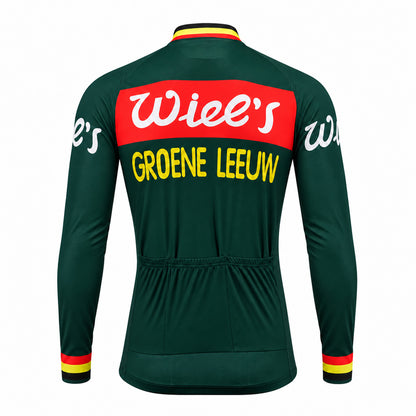 Wiel’s Groene Leeuw Retro Long Sleeve Cycling Jersey – Green back view