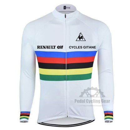 World Champion Renault Long Sleeve Retro Cycling Jersey Bernard Hinault